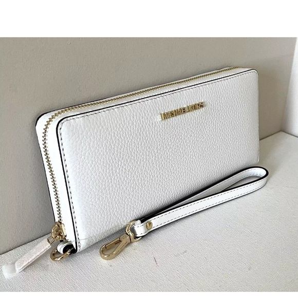 New Michael Kors Jet Set Large Travel Continental Wallet Leather Optic White - Picture 3 of 5